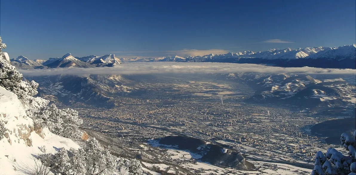 Grenoble and the alpine massifs seen from the Bastille